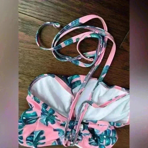 Women’s Tropical Leaf Pink Tube Top Bathing Suit Strapless Swimsuit Medium - Picture 4 of 9